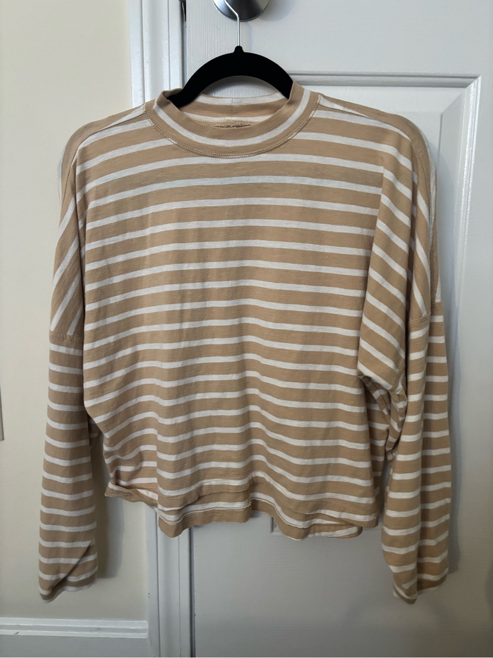 aerie Beige & White Striped Long Sleeve Tee